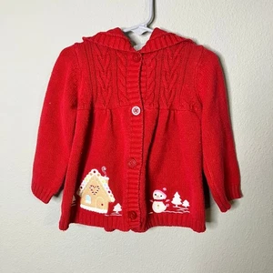 Gymboree Gr. 2T roter Strickpullover mit Kapuze Weihnachten Schneemann Lebkuchen - Bild 1 von 4