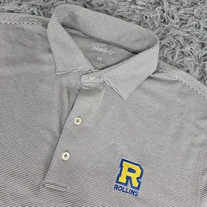 Johnnie-O Rollins Men Medium Gray Striped Short Sleeve Embroidered Stretch Golf - Picture 1 of 6