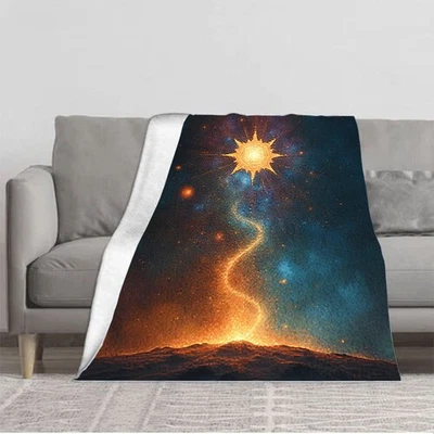 Radiant Celestial Flannel Blanket - Soft Cozy Design with Golden Perfect  - Image 1 of 4
