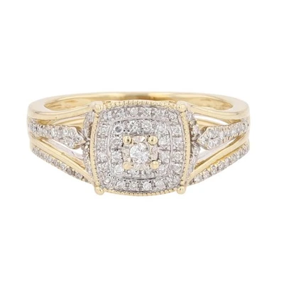 .42ctw Round Cut Diamond Halo Wedding Set Rings 14k Multi-Tone Gold Size 7 - Image 1 of 4