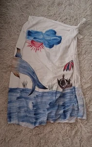 Miss Floriana Beach White Blue Dolphin Shawl Wrap Sarong Swim Cover Up - Picture 1 of 6