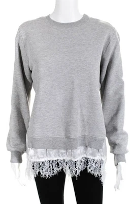 Clu Womens Lace Hem Pullover Gray White Cotton Satin Lace Size M 11517928 - Image 1 of 4
