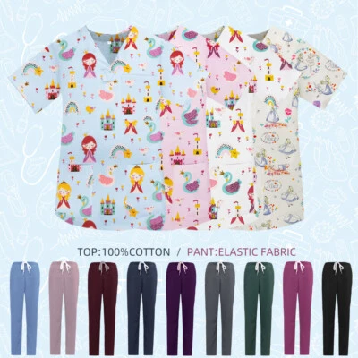 Conjunto de esfoliante de algodão feminino masculino uniforme médico enfermeira gola V 3 bolsos blusa EUA - Imagem 1 de 4