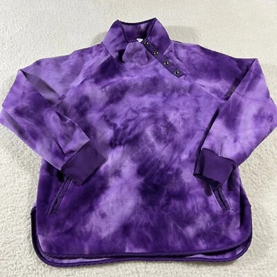 Green Tea Fleece Jacket Womens XL Purple Tye Die Button Opening Zipped Pockets - Image 1 of 4