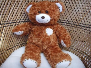 Build A Bear Heart Patches Brown Plush Stuffed Animal Valentine Day 16" Champ - Picture 1 of 1