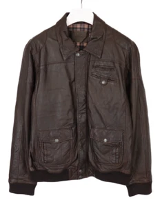 Freaky Nation Giacca Uomo 2XL In Vera Pelle Foderata Collo Polo Marrone Casual - Foto 1 di 16