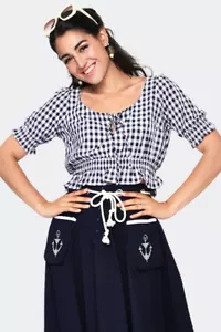 Sadie Black Retro Vintage Style Gingham Top - Picture 1 of 5