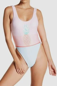 $184 The Bikini Lab Women's Pink Blue Art High-Leg Cut One-Piece Swimsuit Size L - Picture 1 of 3