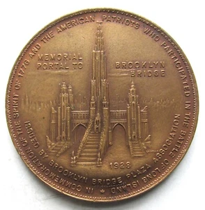 NYC 1928 PORTAL CONMEMORATIVO EN BROOKLYN BRIDGE Medalla 51 mm Bronce--MACO Baker Z-324 - Imagen 1 de 2