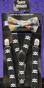 NEW Spencers Bow Tie Suspenders Set Infant Toddler Skulls CROSSBONES PIRATE NIP - Picture 1 of 4