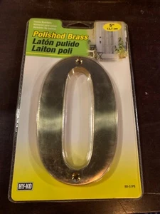 5" POLISHED BRASS HOUSE NUMBER "0" mounting screws included Hy-Ko BR-51PB - Picture 1 of 2
