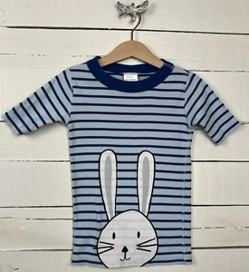 HANNA ANDERSSON Sz 110 - 5y Pajama s/s Top Blue Stripe Bunny Rabbit - Picture 1 of 6