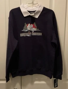 Vintage Sourthern Lady Womens Collared Sweatshirt Embroidered Christmas XL NWTs - Picture 1 of 3