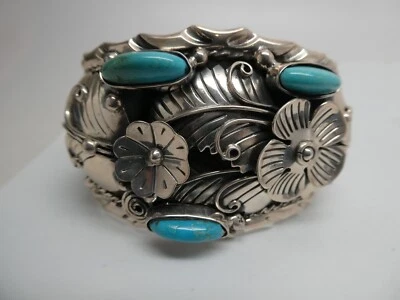 Brazalete Floral Turquesa MÉXICO Esterlina 925 Firmado TA-179 CII Talla 7.5" Foto 1 de 4