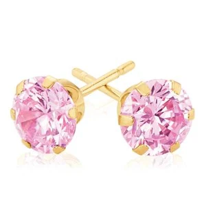 Zamel's 9ct Yellow Gold Pink Cubic Zirconia Claw set Stud Women's Earrings - Picture 1 of 1