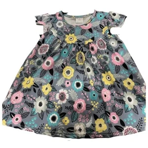 Gray Short Sleeve Round Neck Cotton / Spandex Girls Dress, 2T-7Y - Picture 1 of 1