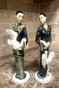 Gort Vintage Asian Prince 204F and Princess 205F Figurines w/ Cranes 11" (20E) - Picture 1 of 8