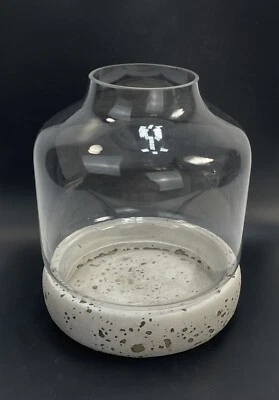Glass Terrarium Hurricane Pillar Candle Holder White Modern Rustic Shabby Base - Image 1 of 4