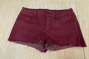 Maurice's Cut Off Burgundy Denim Button-Up Shorts Size S-R - Picture 1 of 5