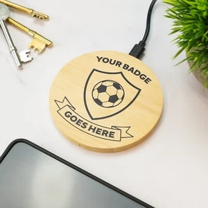 Custom Football Team Badge Wireless Phone Charger Wooden Printed Cell Phone Gift - Picture 1 of 8