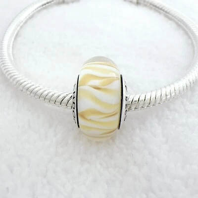 New Authentic Yellow Murano Glass Charm 925 Sterling Silver European Bead - Image 1 of 4