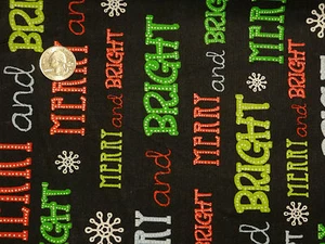 Merry & Bright JoAnn Christmas XMAS Black Red Cotton Quilting Fabric 1 1/4 Yard - Picture 1 of 3