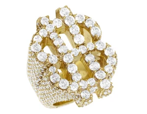 Dollar Sign 13 2/5 CT Real Diamond Pinky Ring 10K Yellow Gold 35MM - Picture 1 of 6