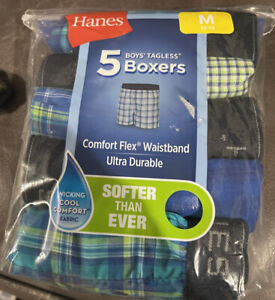 Hanes Boys Red Label Tartan Boxer Assorted Plaid Underwear 5 pairs Size M NEW