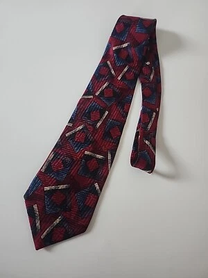 Corbata vintage Bellagio L 100 % seda abstracta multicolor roja 59" X 3 1/2” retro Foto 1 de 4
