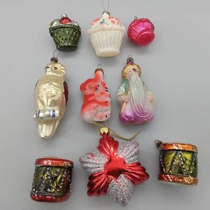 Mercury Glass Ornaments 9pc Vintage Antique Owl Koala Drums Cupcakes - Picture 1 of 14