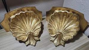 Vtg. Florentine Gold Leaf Italian Large Shell Wall Shelves - Picture 1 of 8