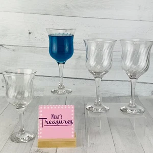 Vintage Klar Kristall WIRBELMUSTER Stiel Wein Wasser Kelch Gläser 4er Set - Bild 1 von 9