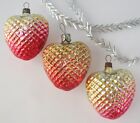 Set 3 HEART Vintage XMAS Decor CHRISTMAS Russia Glass Gold Red Ornament USSR_