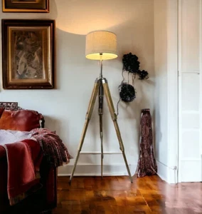 Teak Wooden Tripod Floor Lamp Nautical Home Decorative Floor Light Without Shade - Picture 1 of 5