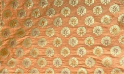  Brocado Indio Tejido Floral Naranja Dorado Seda - Venta por tela Talla - Motivos Dorados Foto 1 de 4