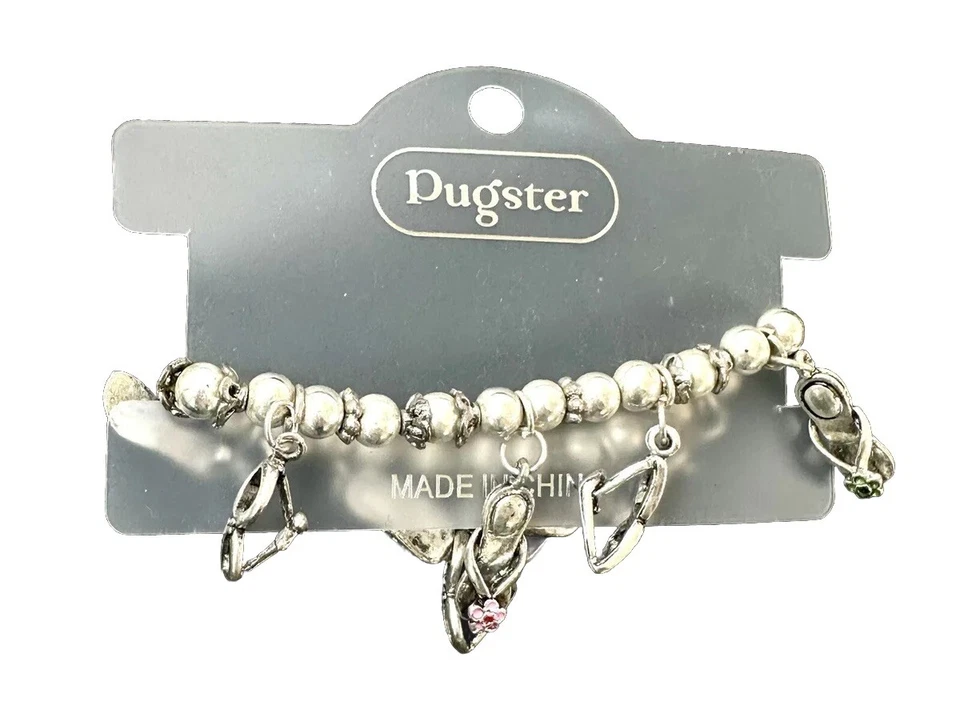 Pulsera Pugster colgante tono plata dijes elásticos para mujer totalmente nueva Foto 1 de 2