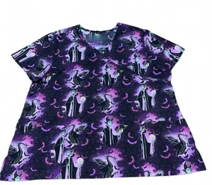 DISNEY VILLIANS Womens Plus 2XL Snow White Maleficent Black Purple Scrub Shirt - Picture 1 of 10