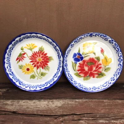 Vintage Thai Traditional Flower Patterned Enamel Serving Tray Decor Size S,M,L  - Image 1 of 4