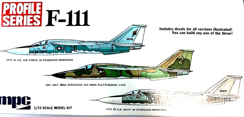 Kit Modelo F-111 Serie Perfil Vintage MPC ESCALA 1:72 #2-1510-150 ~ NUEVO en OB Foto 1 de 2