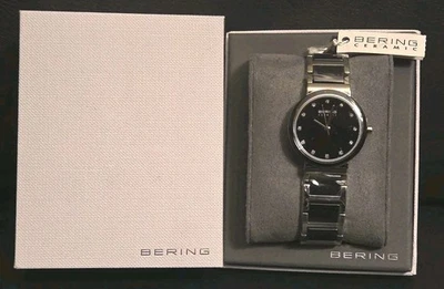 Reloj Bering Time Mujer Cerámica Plata Acero y Negro Cerámica Eslabones 10729-AZ2  Foto 1 de 4