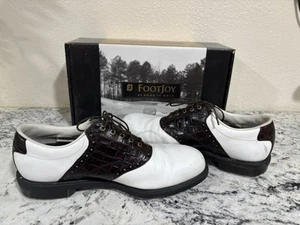 Scarpe da golf uomo Footjoy Dryjoys a punta 53636 bianco/marrone 10,5 M usate LEGGI - Foto 1 di 24