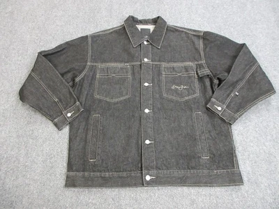 Chaqueta De Colección Sean John Para Hombres XL Negra Denim Abotonada Bordada Hip Hop Y2K Foto 1 de 4