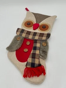 Prima Creations Eule Weihnachtsstrumpf Fischgrät Karo Drucke Kunstfell Knöpfe - Bild 1 von 5