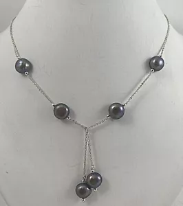 Handmade in the USA ~ Sterling Silver .925 ~ Lustrous Grey Pearl 20" Necklace - Picture 1 of 6