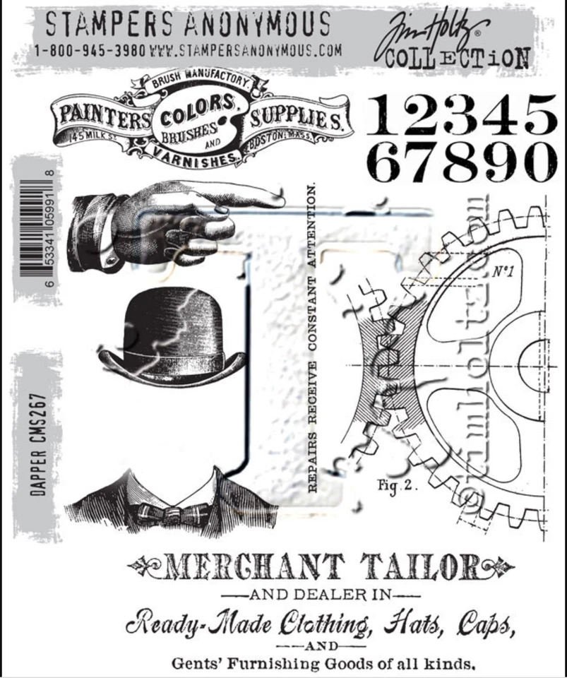 Tim Holtz Stampers Anonymous "DAPPER" conjunto de selos aderentes de borracha vermelha - Imagem 1 de 1