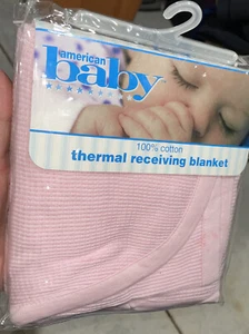 New Nos Riegel Thermal Receiving Blanket Pink 100% Cotton American Baby Vintage - Picture 1 of 6