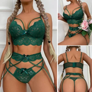 Sexy Women's Lingerie 3 Piece Lace Sleepwear Teddy Babydoll Underwear Bodysuit - Picture 1 of 35