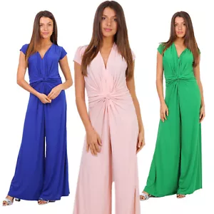 Tuta intera donna jumpsuit incrocio palazzo gamba larga manica corta nuova - Foto 1 di 21