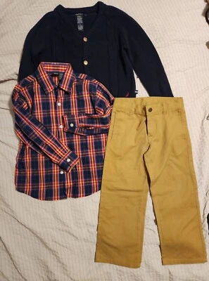 Nautica Niños Talla 4 Pantalones Camisa Cárdigan Suéter Conjunto de 3 Piezas Azul Tostado Rojo Foto 1 de 2