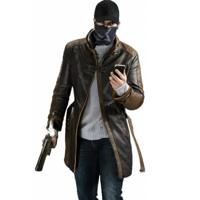 Watch Dogs Aiden Pearce Brown Leather Cosplay Jacket Men & Women Costume Coat - Image 1 of 4